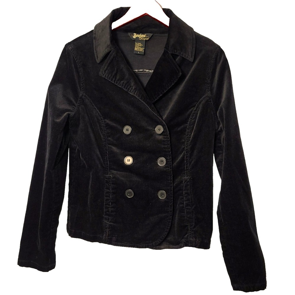 JouJou Royale Black‎ Thin Wale Corduroy Double Breasted Jacket Preppy Y2K  Large